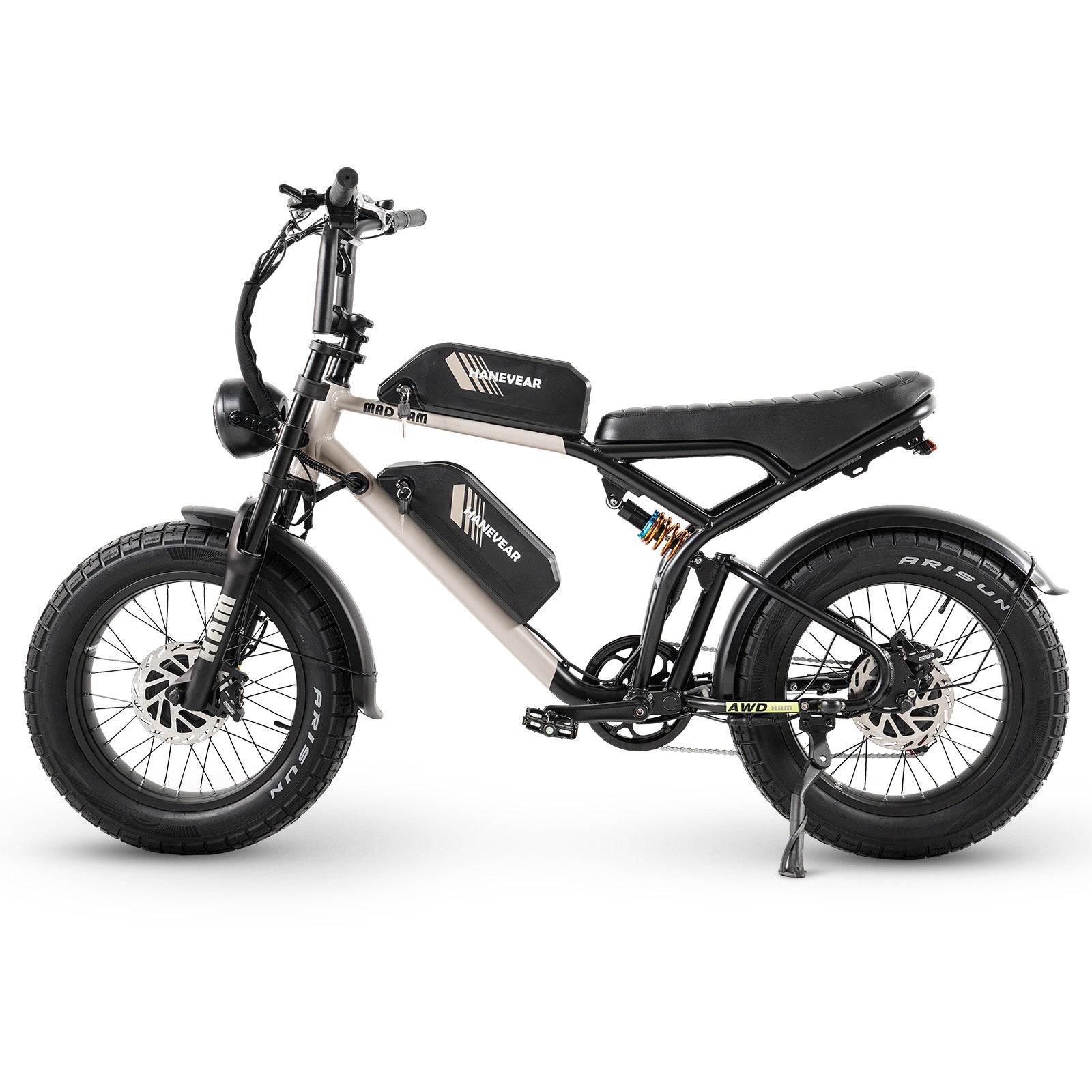 Side view of Hanevear Ham 1500W Electric Bike showing 20-inch fat tires and robust frame design