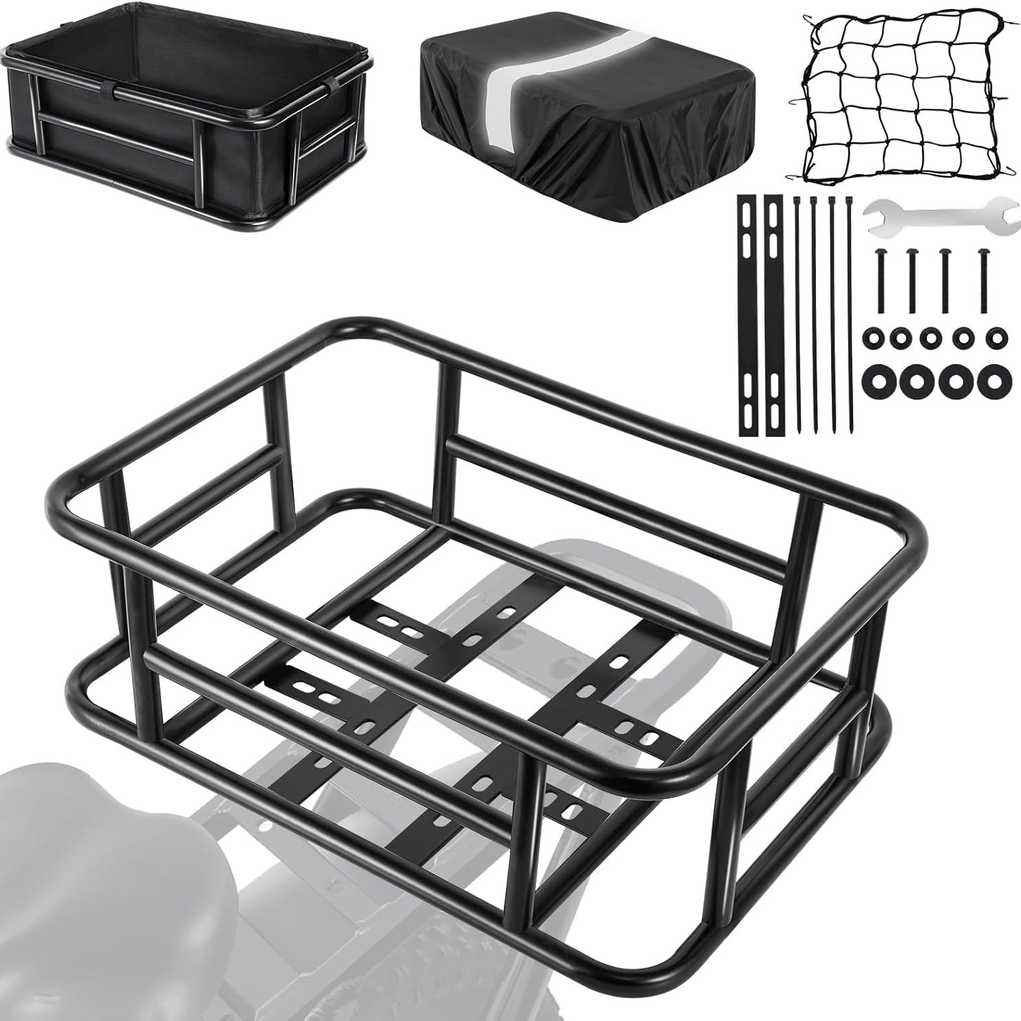 HAPO-G Cestino Anteriore Per Bicicletta Elettrica In Acciaio - 19 Litri, Attacco MTS3 Per Bosch/Yamaha, Fissaggio Universale 22,2-31,8 Mm, Portata 5 Kg